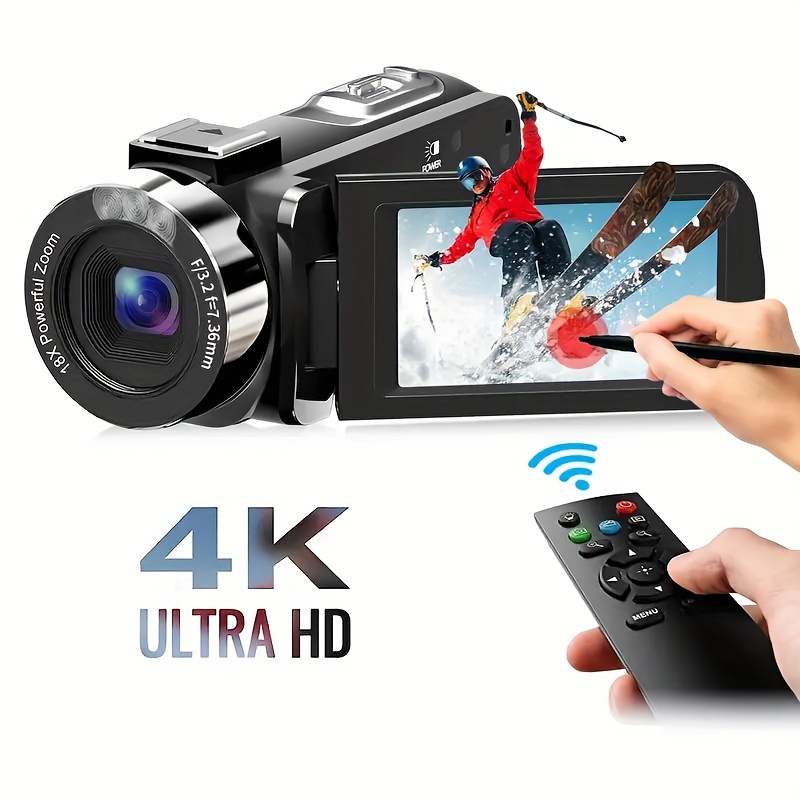Videocámara de video 4K, 64MP 60FPS 18X Zoom digital Cámara de vlogging de  enfoque automático para , cámara de video HD WiFi con batería de