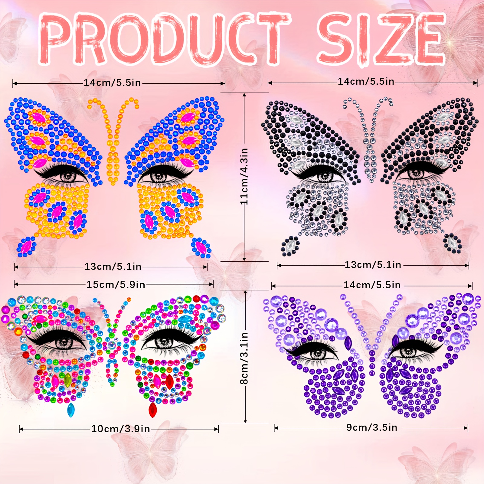 9 sheets Face Jewels Rhinestones For Makeup,Face Gems Stick On Eye  Rhinestone Sticker, Tears Rainbow