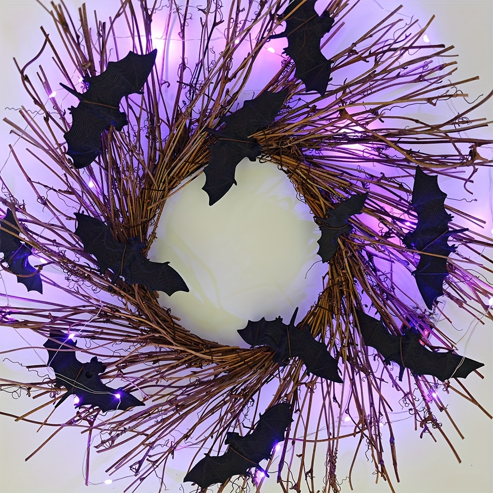 Halloween Black Bat Wreath Decoration Glow Ornament Wall - Temu