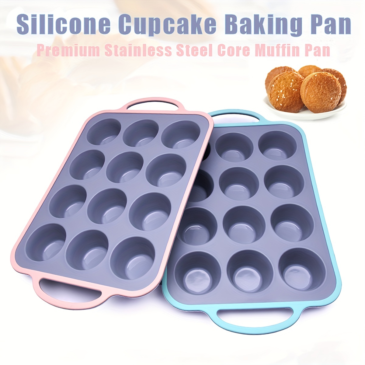 2Pcs Silicone Muffin Pan 24 Cups Mini Cupcake Pan Nonstick