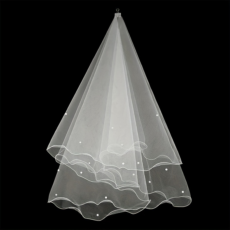Beaded Mesh Bridal Veil 1 Tier Wedding Headwear