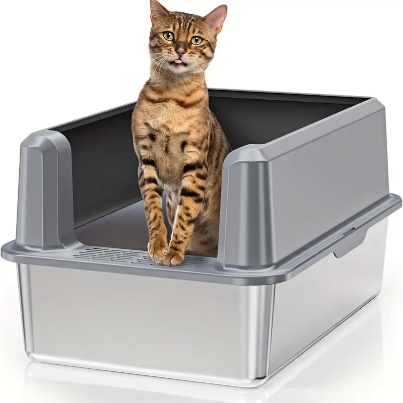 Stainless Steel Cat Litter Box, Xxl Cat Litter Box With High Side, Easy  Clean Large Litter Box For Big Cats, Non-stick, Anti-leakage, With Litter  Shovel - Temu