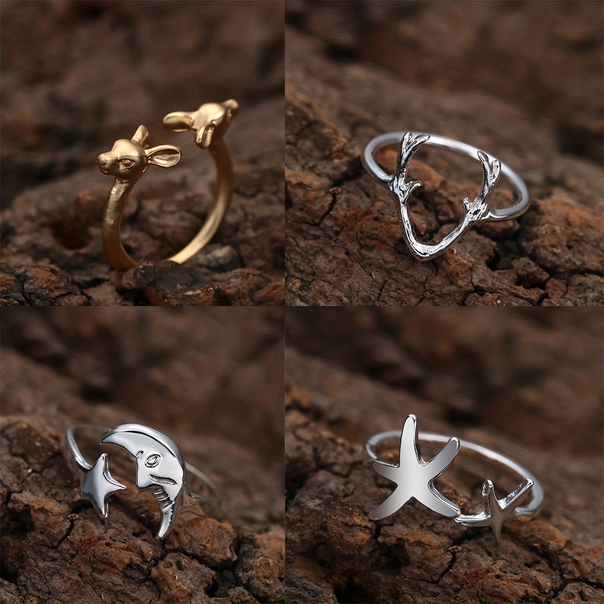 Deer Head Ring Moon Stars OK Christmas Ring Couples Wedding Gift