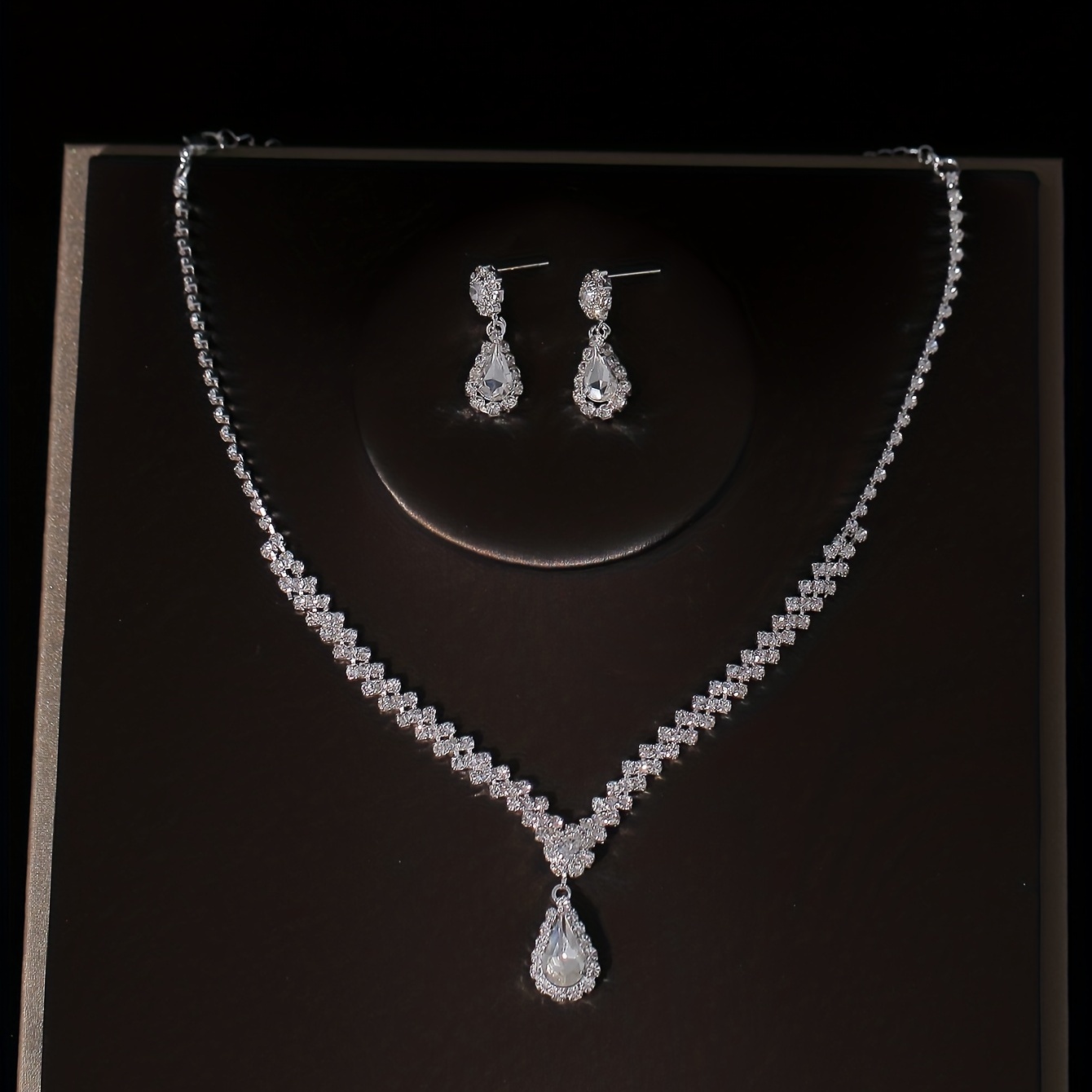 3pcs Crystal Bridal Crown Necklace Earrings Set