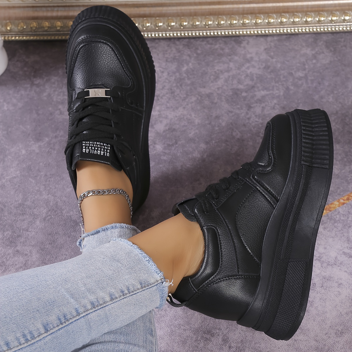 Plateau Sneaker Schwarze Bequeme Sneaker Damen Plateau Sneaker