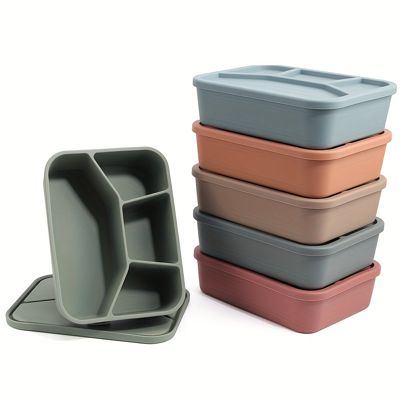 Reusable 3-compartment Silicone Lunch Box With 4 Dividers For Kids
