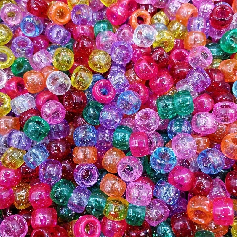 

300pcs 6*9mm Colorful Transparent Powder Large Hole Bucket Pony Beads For Jewelry Making Diy Hair Dirty Braids, Fashion Bracelet Necklace Handmade Craft Supplies
