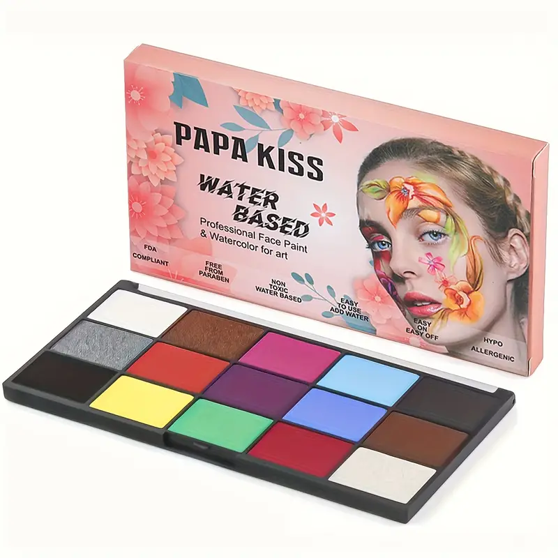 Professional Water Activated Face Painting Kit for Adults - 15 Colors of  Water Based Makeup Paste for Creative and Long-Lasting Results