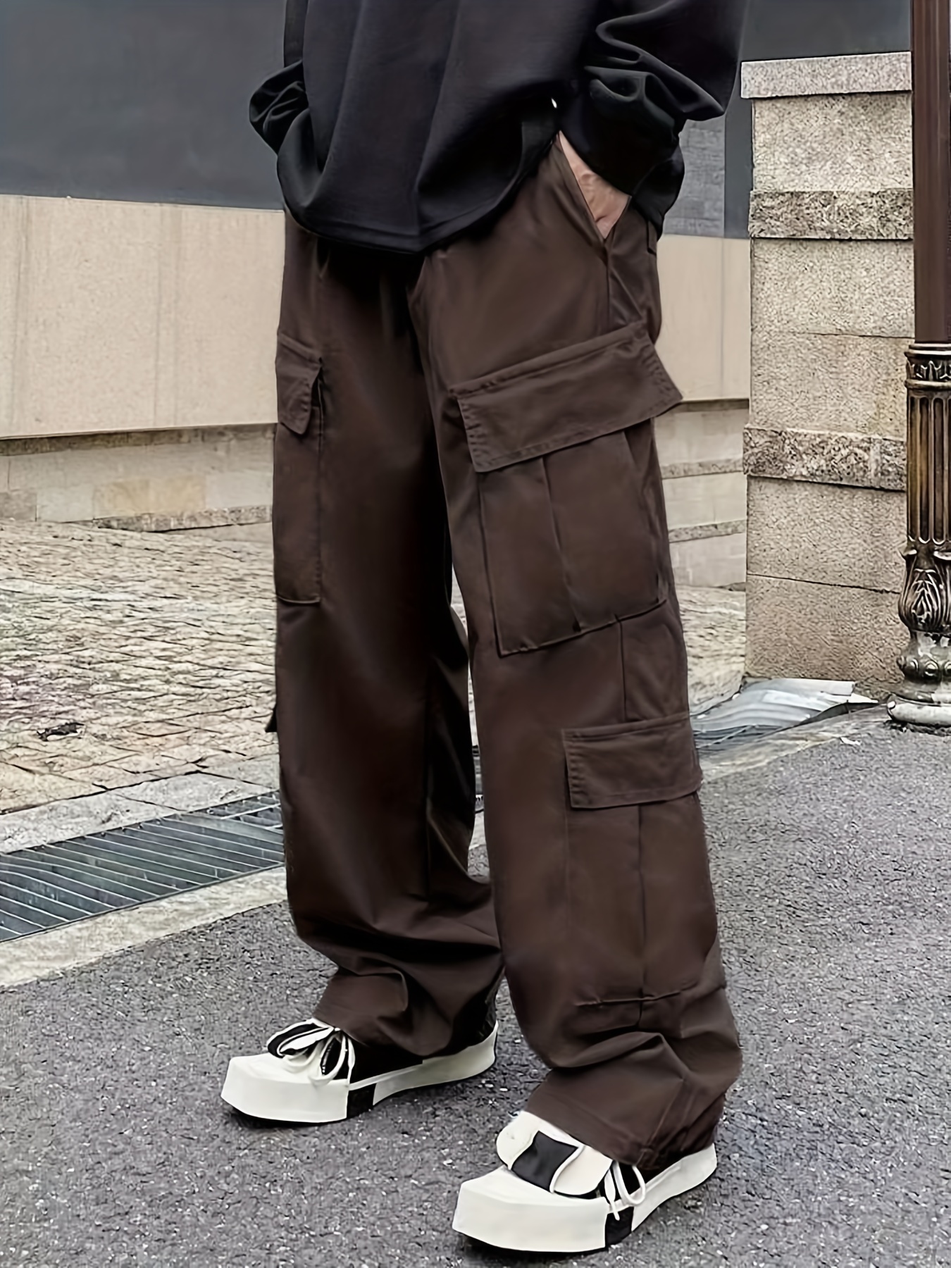 Men Loose Baggy Cargo Pants Trousers Hip Hop Pockets Casual Sports Pluse  Size