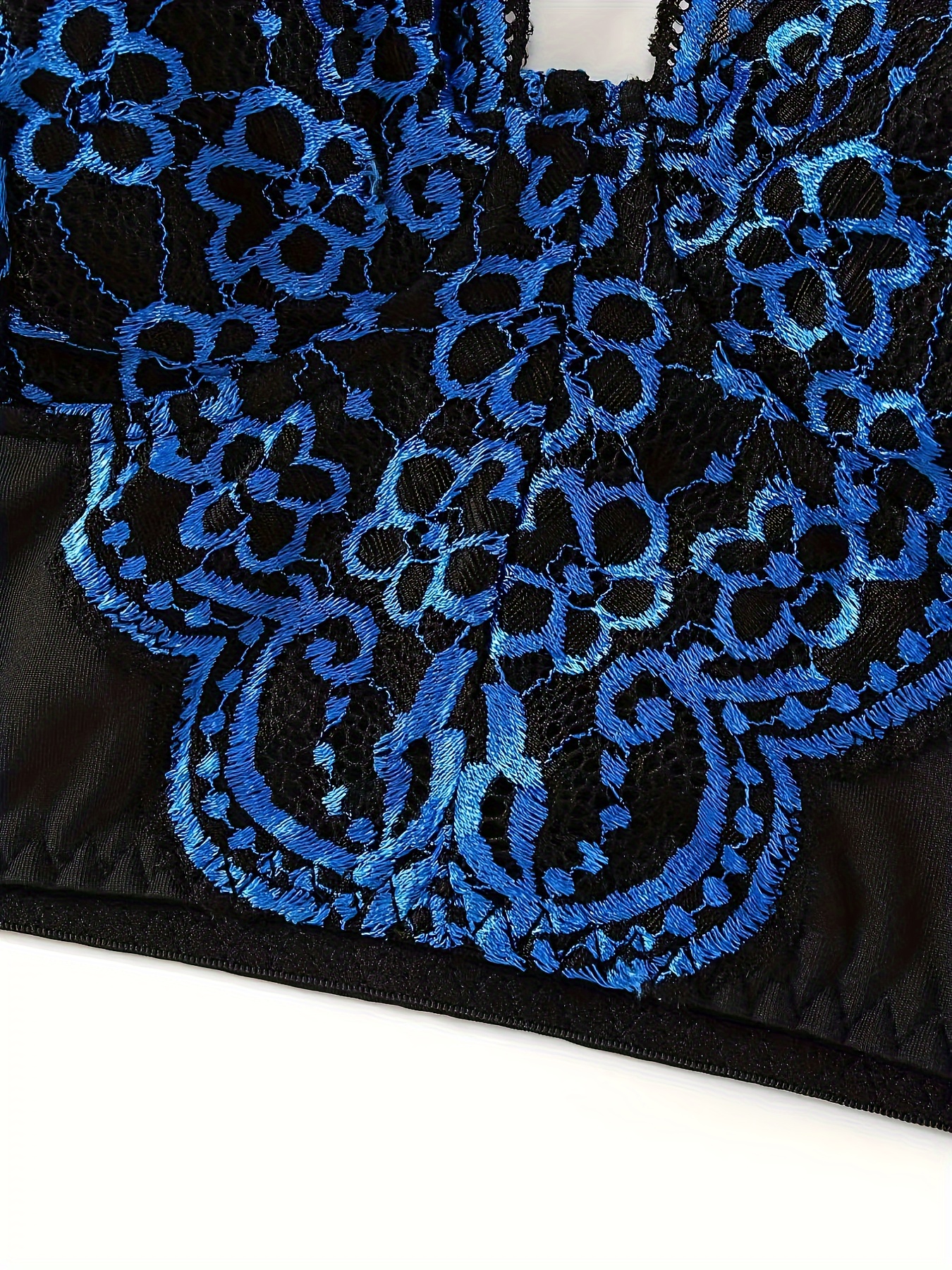 Cobalt Embroidered Floral Lace Longline Bra