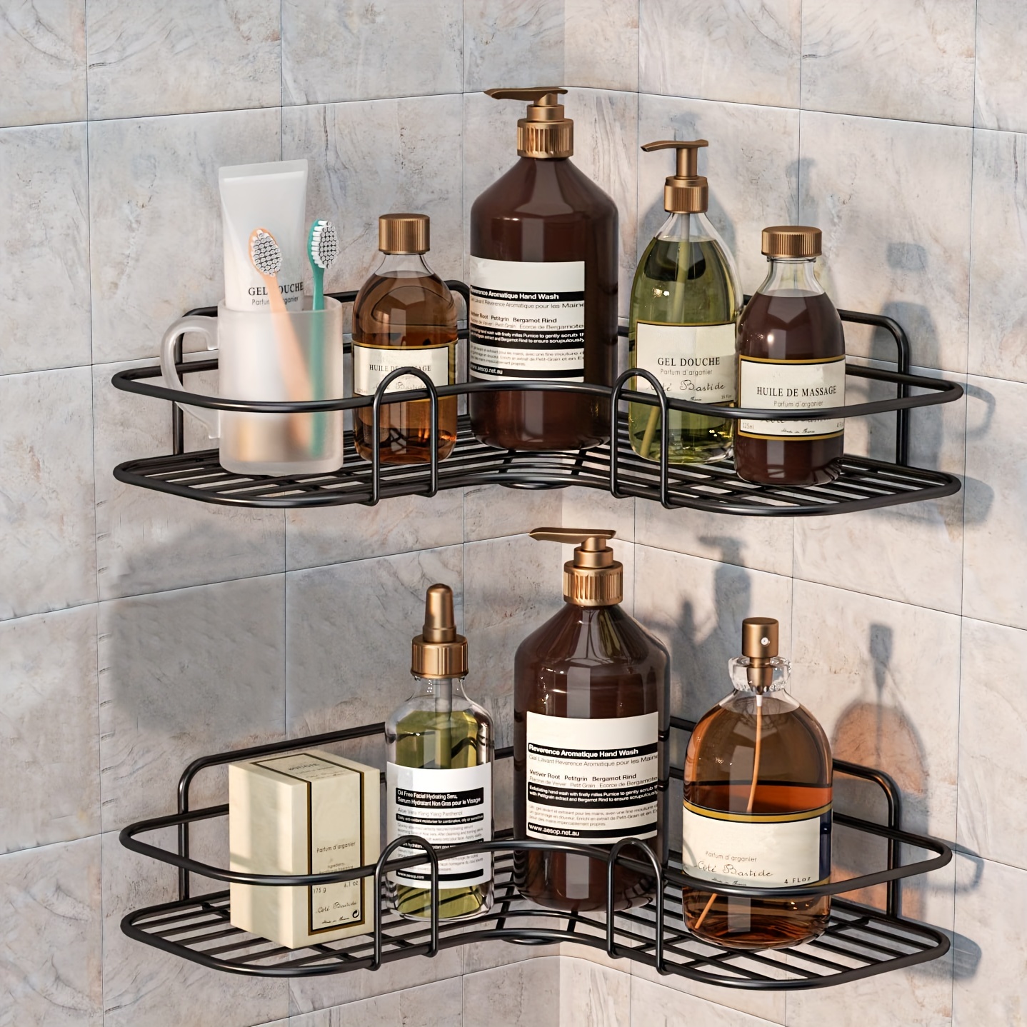 Corner Shower Caddy Suction Cup No-drilling Removable Bathroom Shower Shelf  Heavy Duty Max Hold 22lbs Caddy Organizer Waterproof & Oilproof Shower Cor