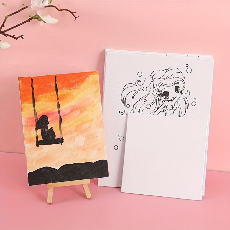10 Pcs Stretched Mini Canvases Small Painting Canvas with Easel
