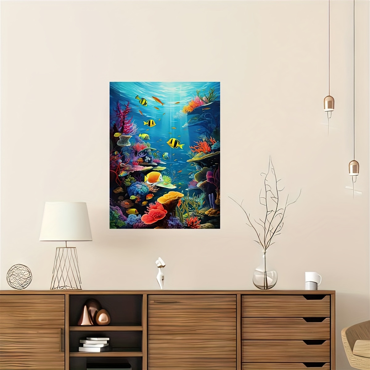 Sea Bottom Wall Decor for Living Room Colorful Fish Coral Ocean Theme  Underwater World Pictures Print on Canvas Canvas Poster Bedroom Decor  Sports