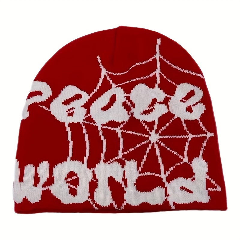 Spider Web Letter Jacquard Y2k Beanie Gothic Elastic Knit - Temu