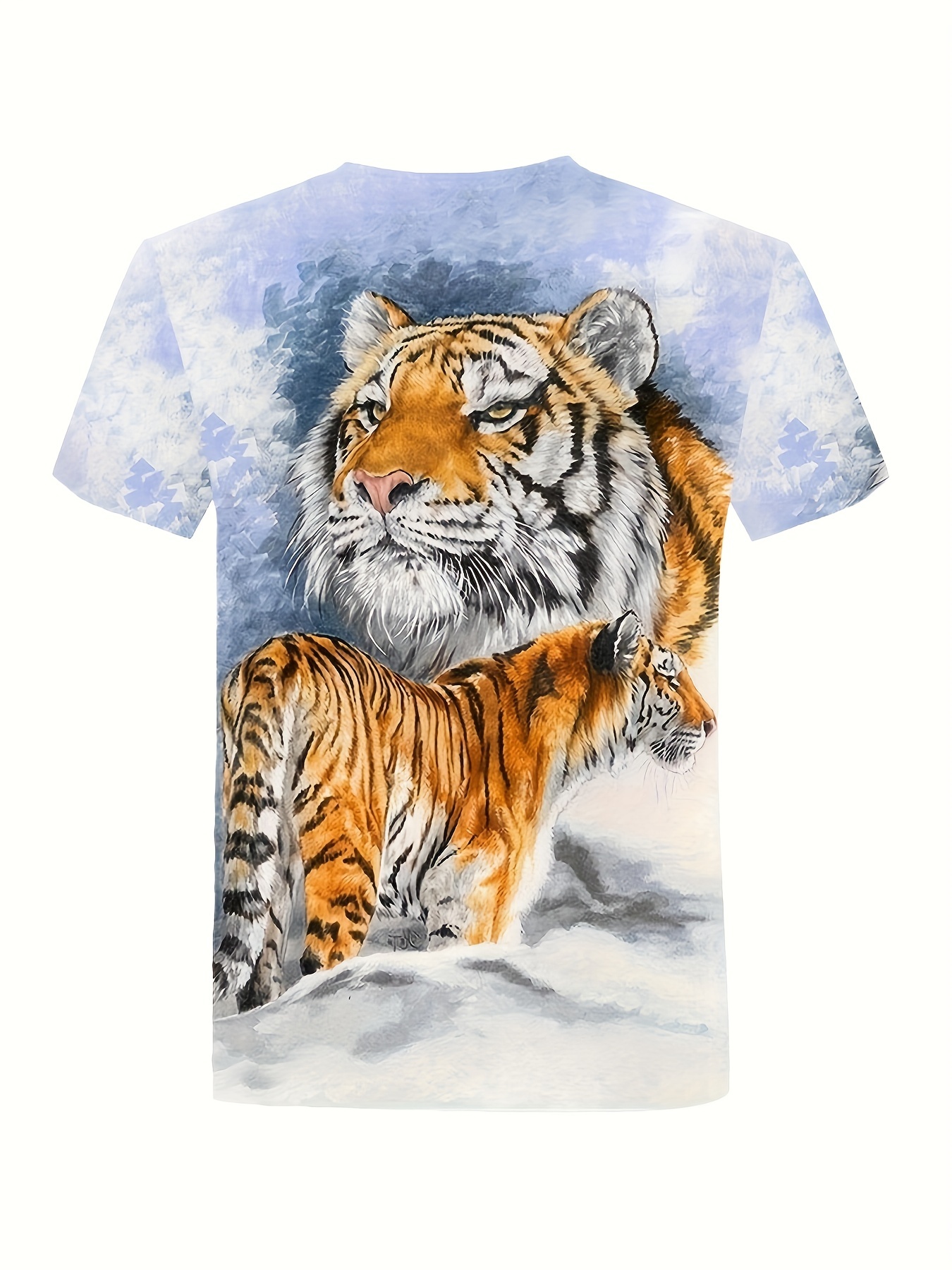 Temu 3D Tiger Print, Men's Graphic Design Crew Neck Novel T-Shirt, Casual Comfy Tees Tshirts for Summer, Men's Clothing Tops for Daily Vacation Resorts