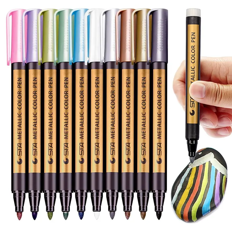 Medium Tip Metallic Marker Pens Set For Black Paper Rock - Temu