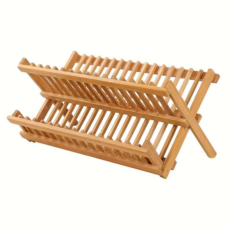 High Quality Natural Bamboo Dish Rack Foldable Dish Drain - Temu