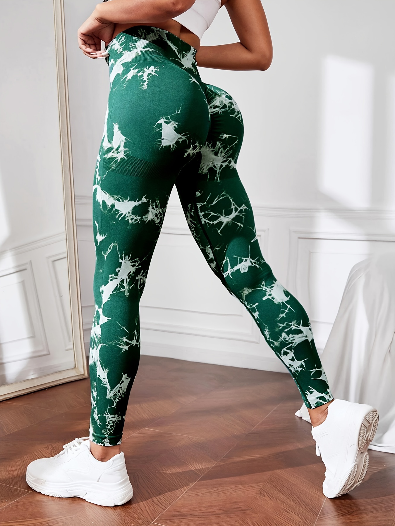 White & Green Yoga Pants for Women Yoga Leggings for Women Butt Lift Tummy  Control Green Workout Leggings