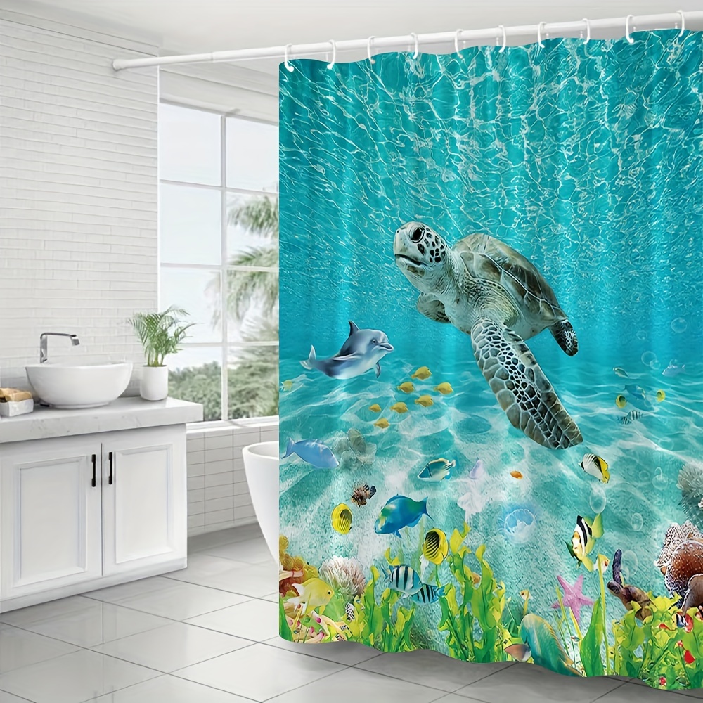 Ocean Tropical Fish Shower Curtain Underwater Sea Animal Octopus Jellyfish  Starfish Turtle Kids Bathroom Decor Fabric with Hooks - AliExpress