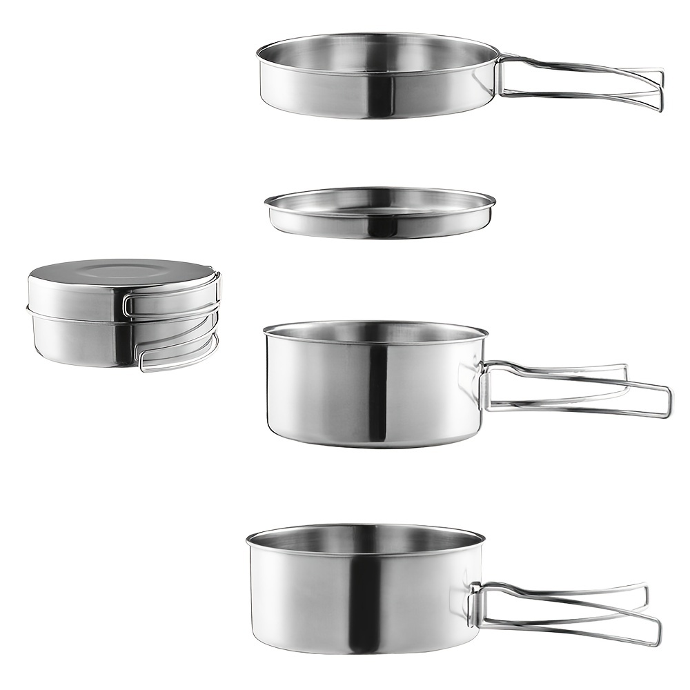 BESPORTBLE 4Pcs/Set Stainless Steel Cookware Set Stackable Pots and Pans  Set Frying Pans Saucepans with Lid Camping Outdoor Cooking Space Saving