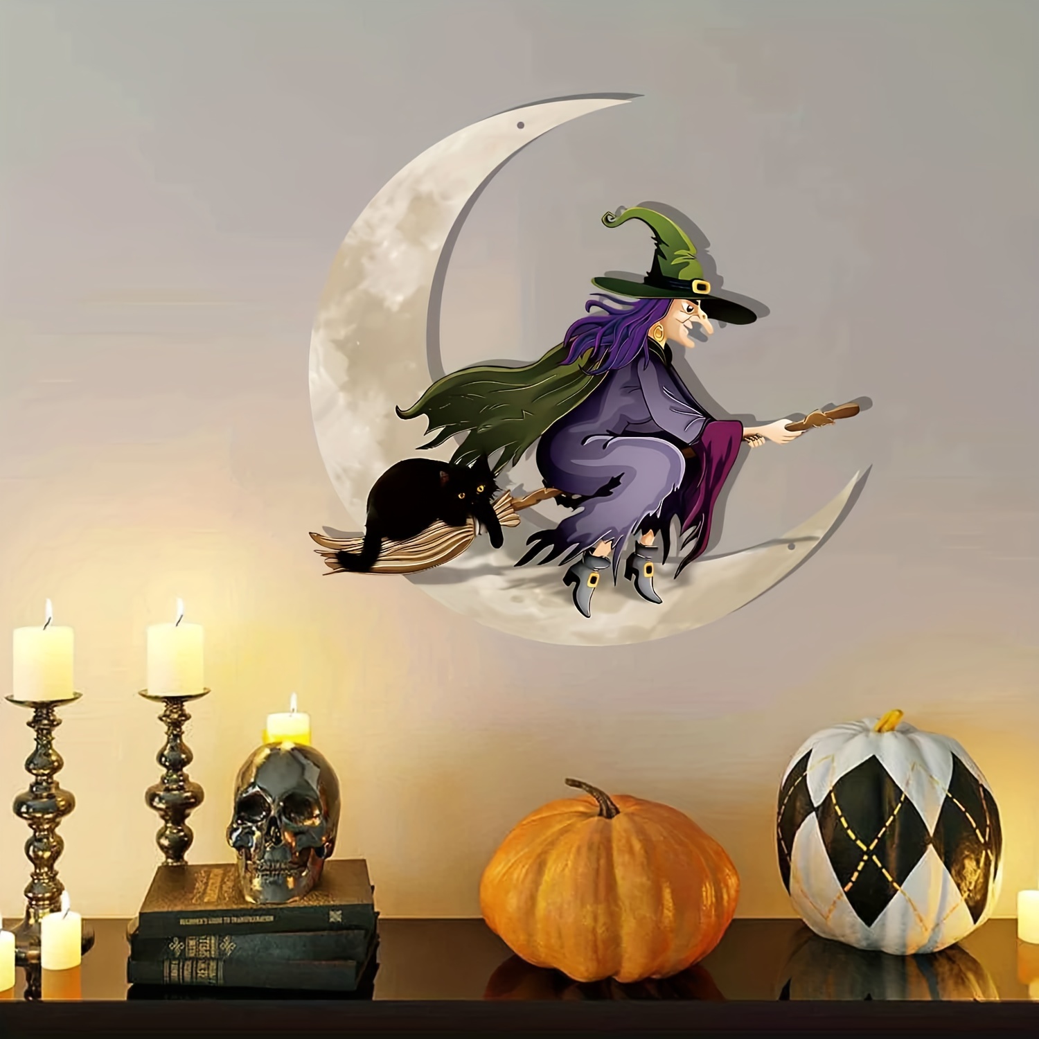 Happy Halloween Decor, Witch, Witch Silhouette Round Wall