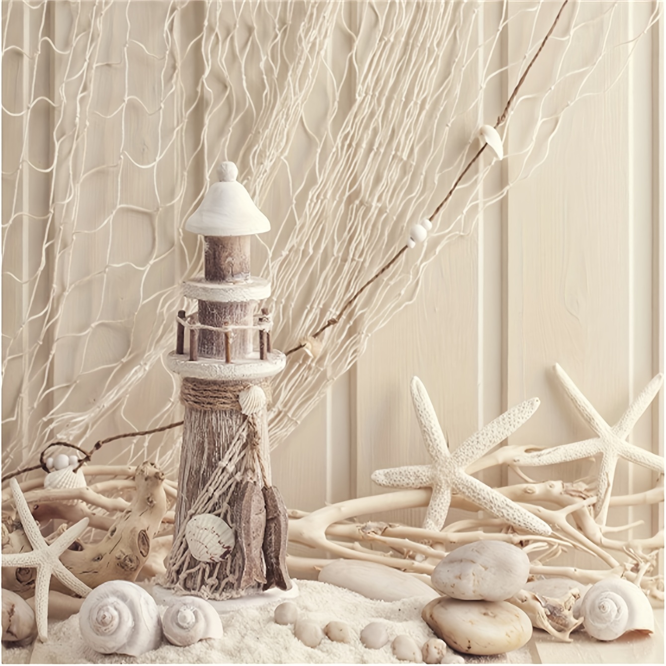 Decorative Fishing Net,Fishnet Decoration with Shells,Mediterranean Style  Wall Decoration for Home and Wall 1 * 2M Beige 