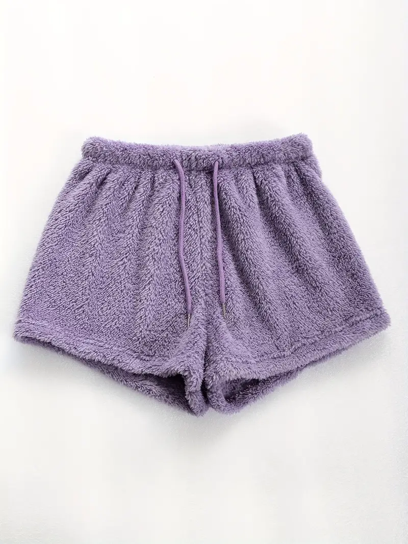 Solid Fuzzy Sleep Bottoms Soft Comfy Drawstring Lace Shorts - Temu