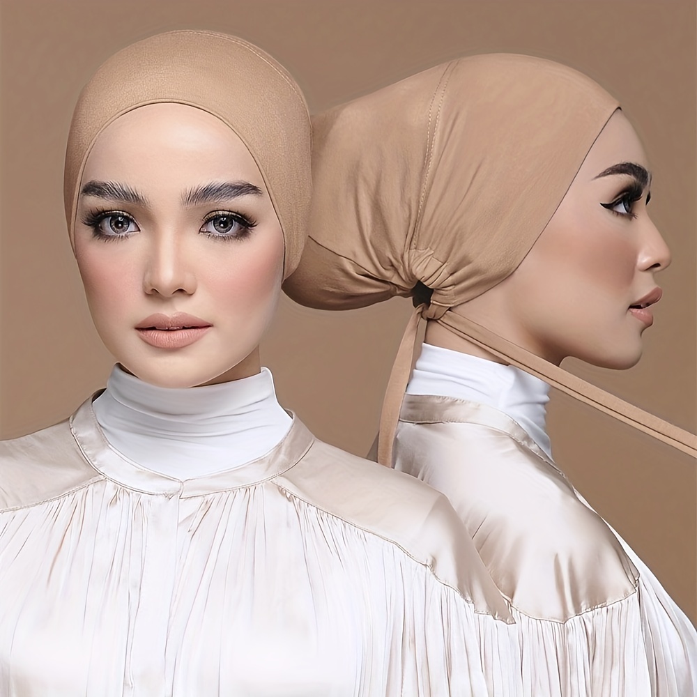 Adjustable Stretchy Inner Hijab Hat Solid Color Elegant Undercap Casual Warm Decoration Turban Hat