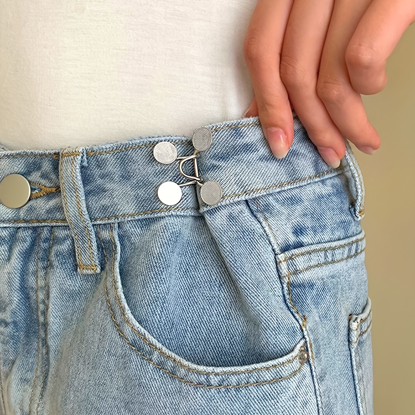 1 Set DIY Invisible Adjust Button Metal Jeans Waist Removable