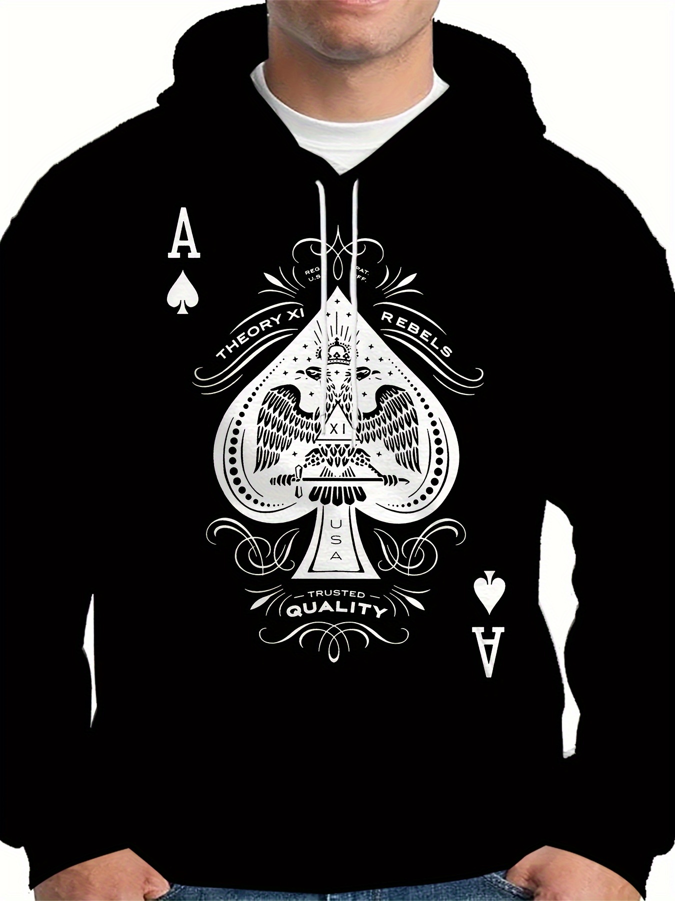 mens vintage 3d ace spades clubs full body print hooded Temu