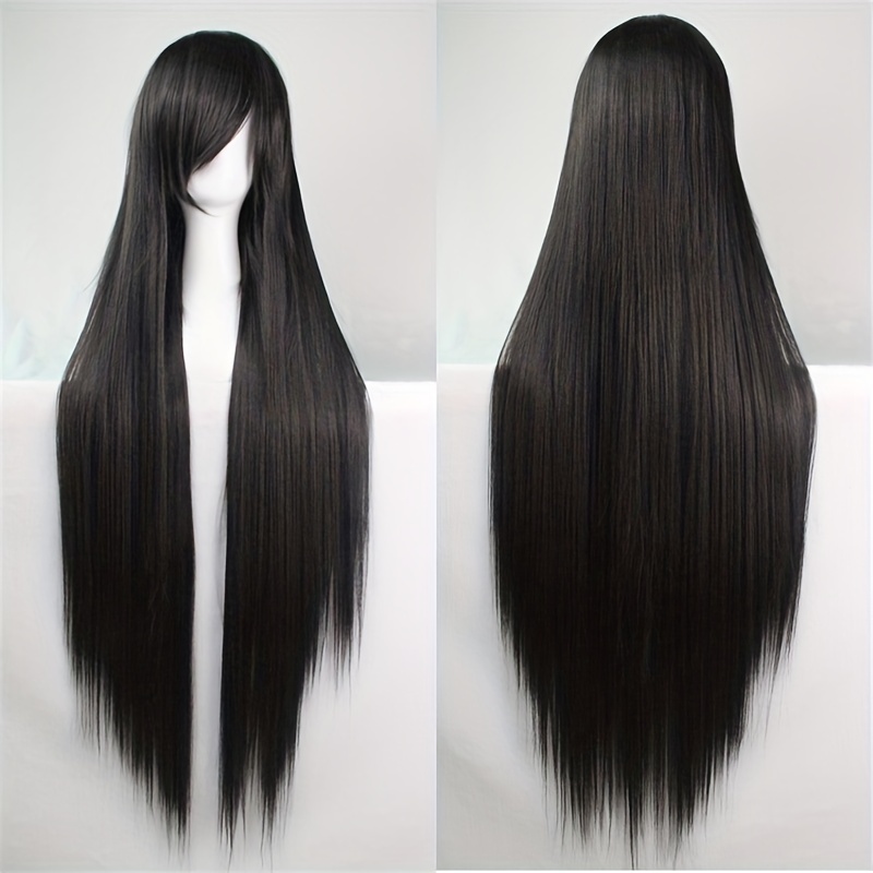 Super Long Straight Hair Wigs Black Synthetic Heat Resistant - Temu