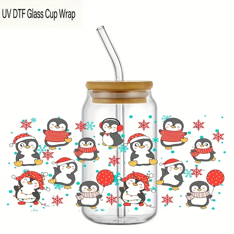 Christmas Design Uv Dtf Transfer Sticker For Glass Cups - Temu