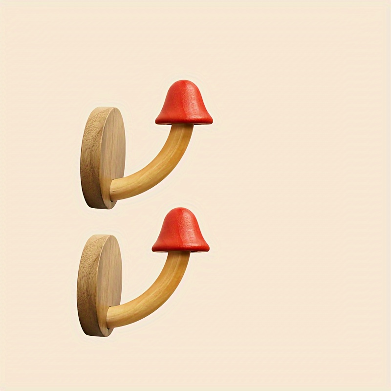 Creative Wooden Mushroom Hook Punch Free Wall mounted Sticky - Temu