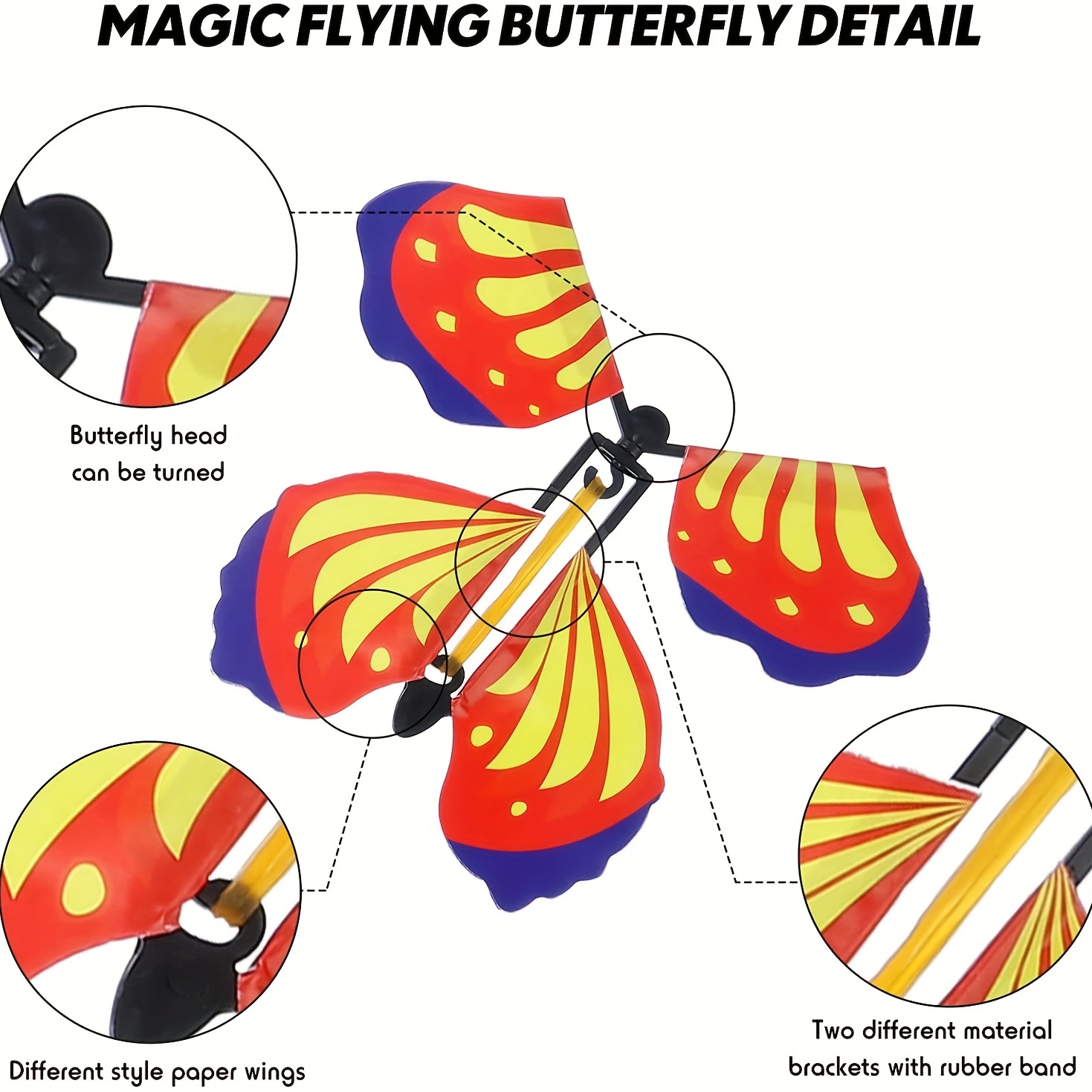 Leameery Magic Fairy Flying Butterfly 15 Pieces Rubber Band Powered Butterfly Wind Up Butterfly Toy for Surprise Gift or Party Playing