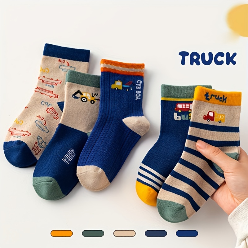 5 Pairs Of Boy's Cartoon Bear Animals Pattern Knitted Socks, Comfy  Breathable Soft Crew Socks For Outdoor Wearing