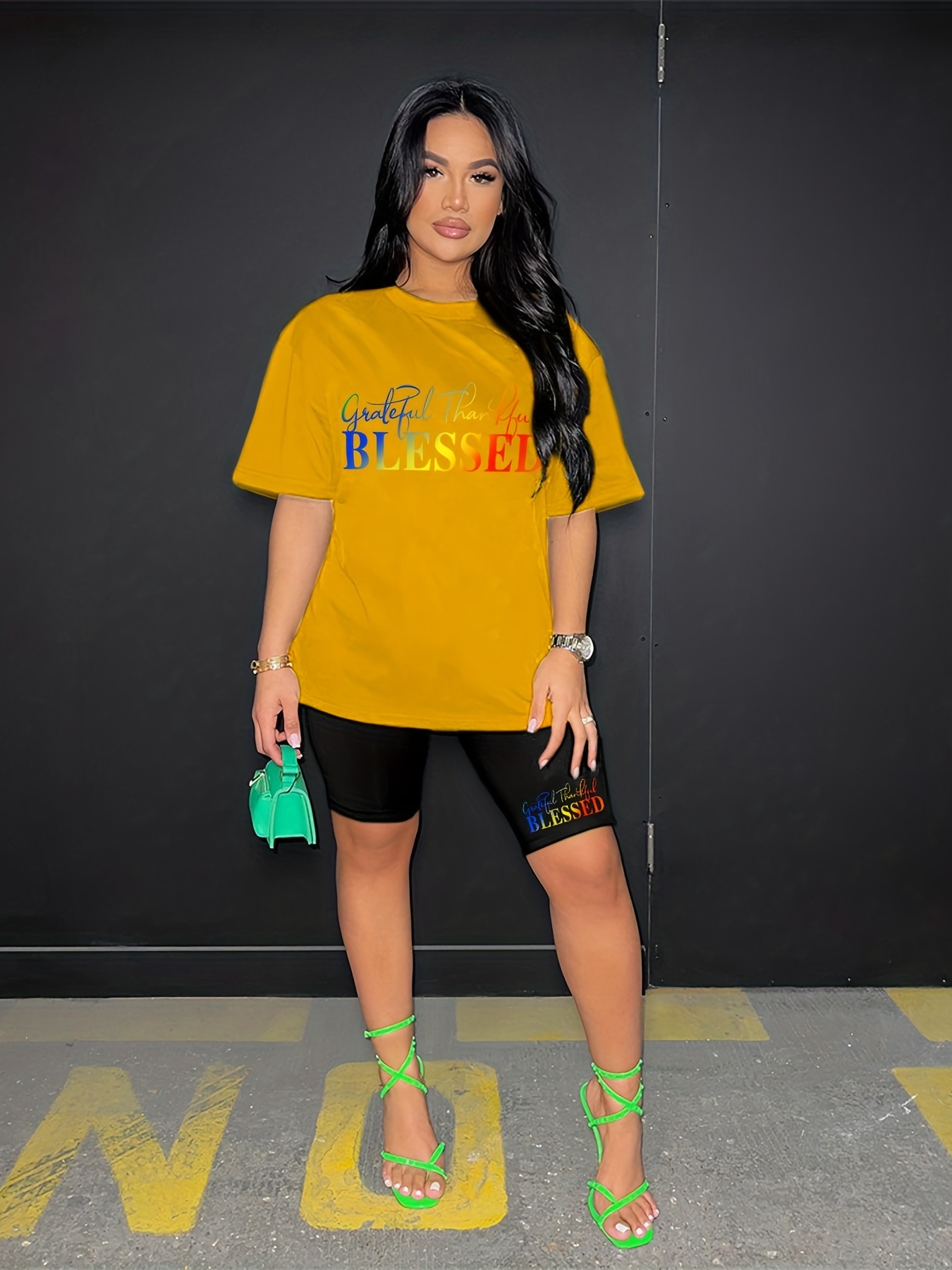 Yellow biker shorts outfit discount