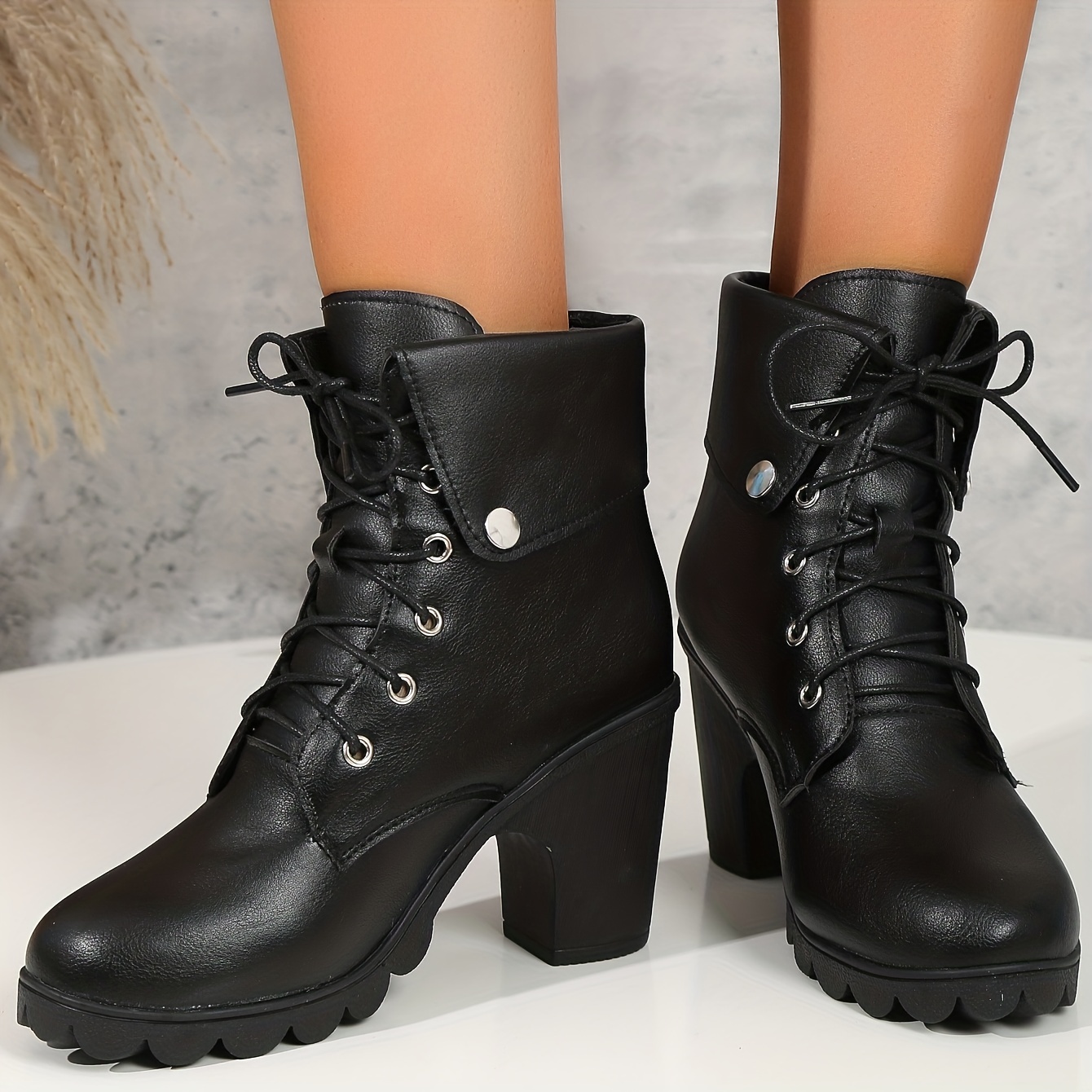 Women's fold over combat hot sale boots