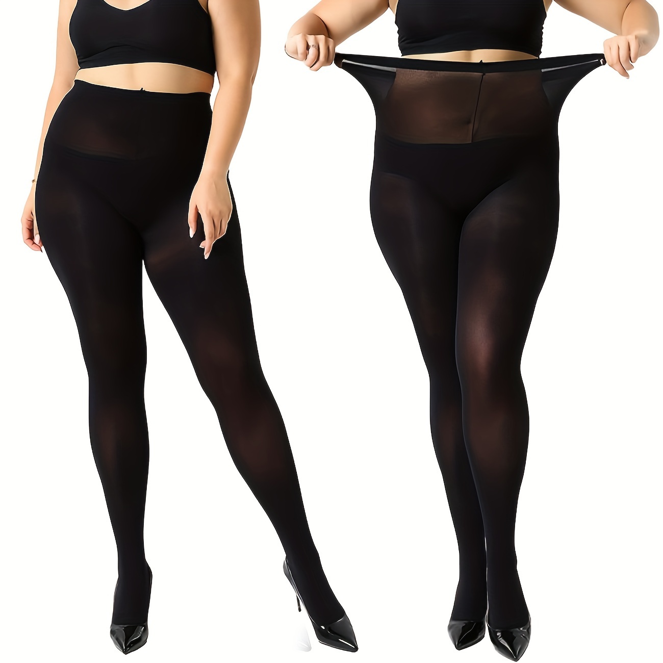 MANZI Women's 2 Pairs Plus Size Control Top Ultra-Soft Pantyhose