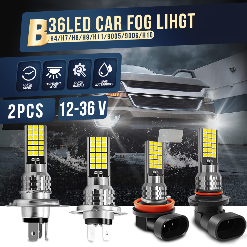 2pcs Car Led H4 H7 H8 H9 H10 H11 9005 9006 3030led 36smd Car Truck Fog Lamp Car  Led Drl Daytime Running Light Source White 12-36v Car Styling