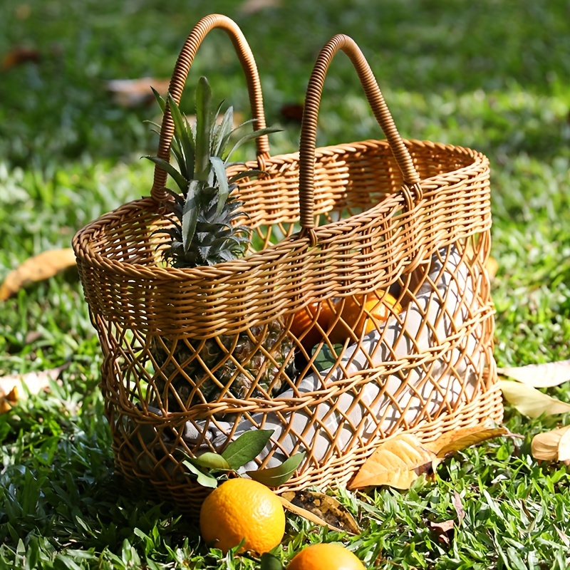  Cestas de mimbre para picnic, cesta de mimbre con dos asas  móviles para almacenamiento, artes y manualidades. : Patio, Césped y Jardín