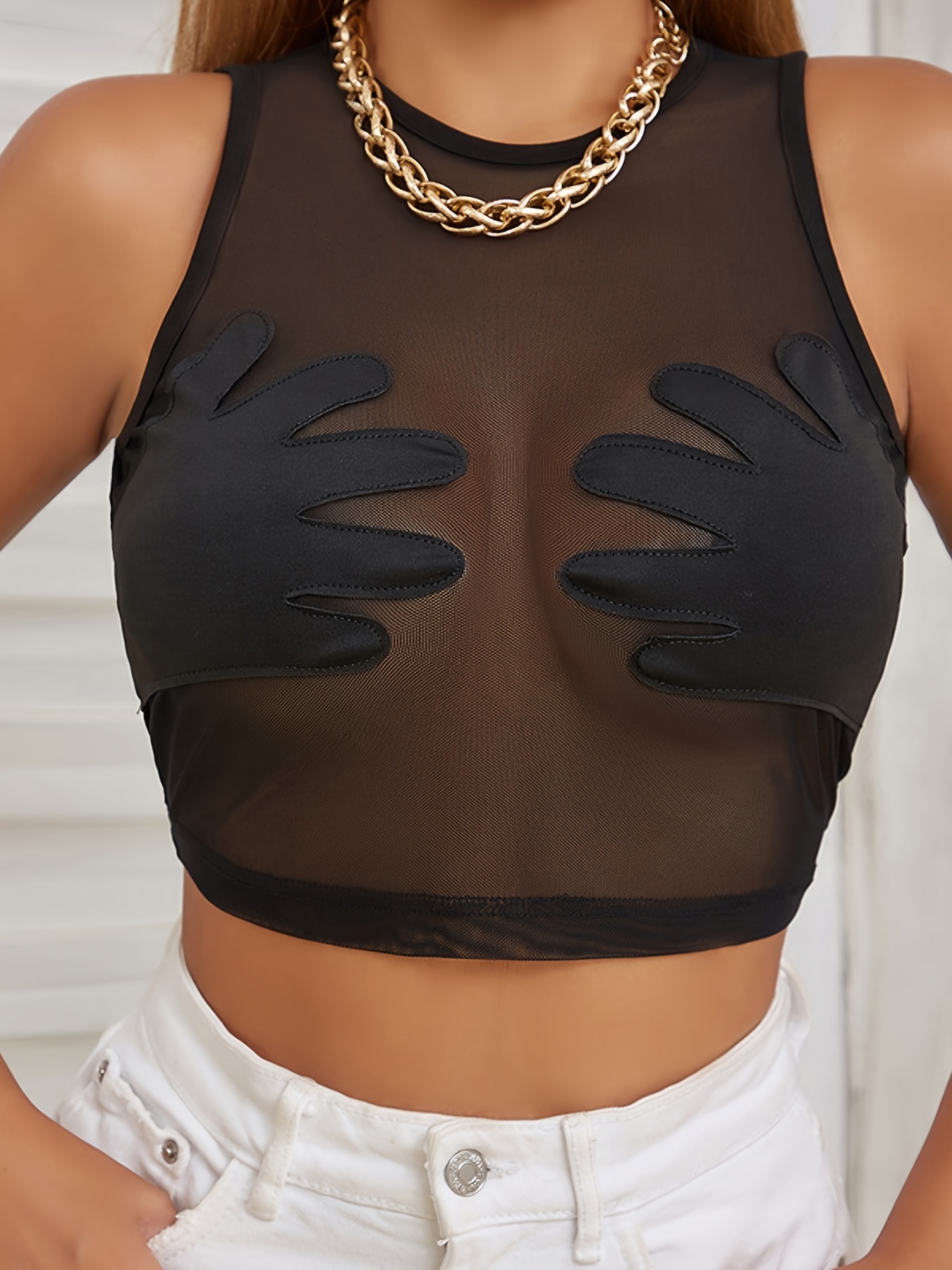 Women's Lace Deep V Neck Sleeveless Sexy Crop Tank Tops Undershirt S-L