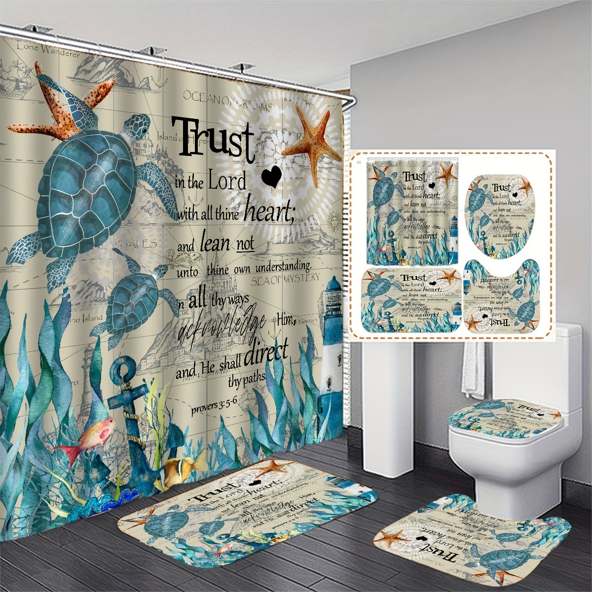 Boho Sea Turtle Shower Curtain 12 Hooks Non slip Bathroom - Temu