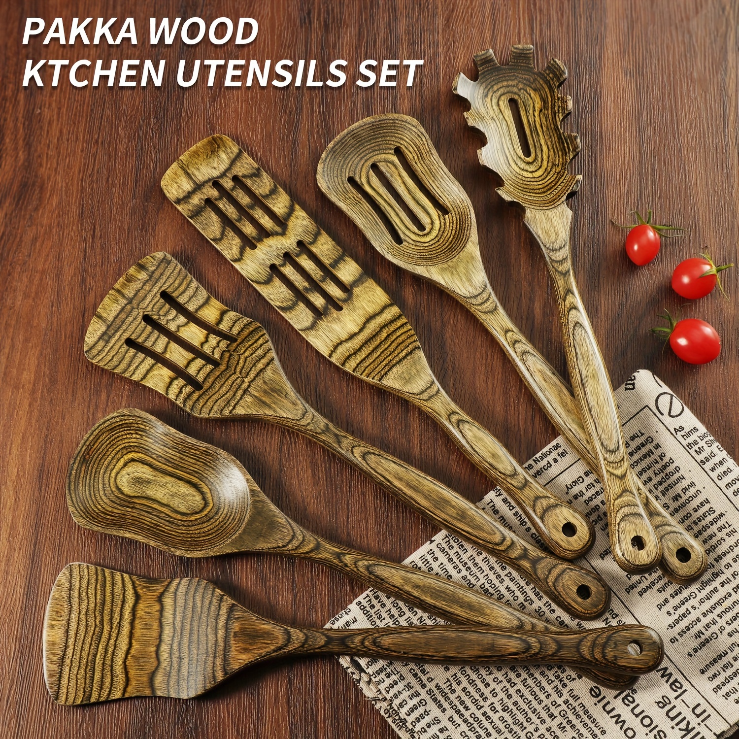 Wooden Kitchen Utensils Set, Wooden Spoons For Cooking, Kitchen Cooking  Utensils Set, Apartment Essentials Wood Serving Spatula Spoon, Salad Spoon,  Home & Kitchen Gift For Women - Temu
