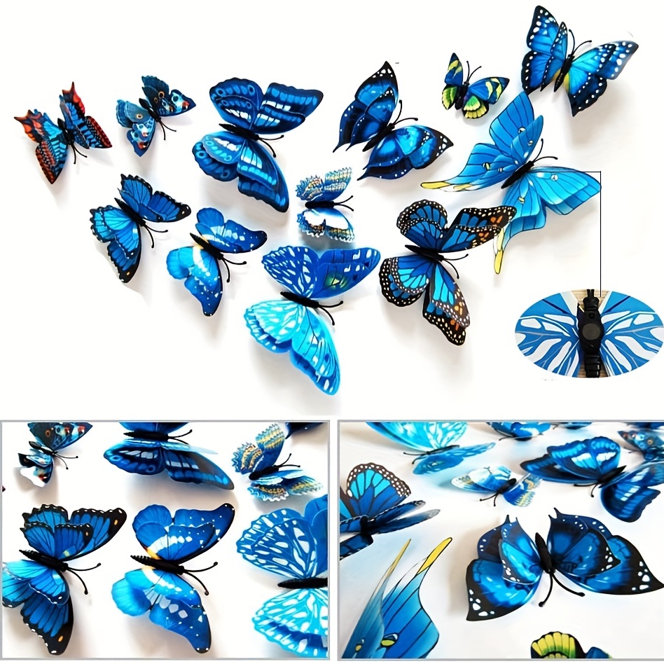 12 pcs Magnetic Butterfly Wall Stickers Decal Home Decorations Decor Double  Wing