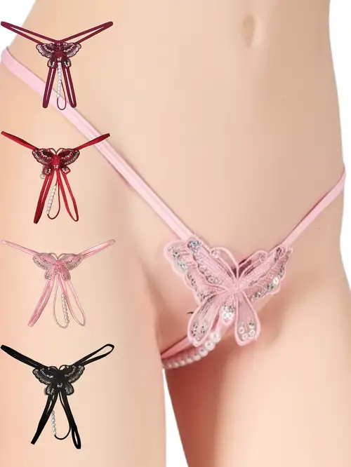 Women's Sexy Flower Pearl Embroidery Bikini Panties - Low Waist, Perfect  For Valentine's Day Gifts And Lingerie Sets - Temu Malta