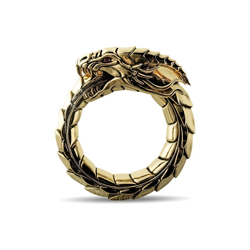 Men's Dragon Finger Golden Ring, Zircon Set