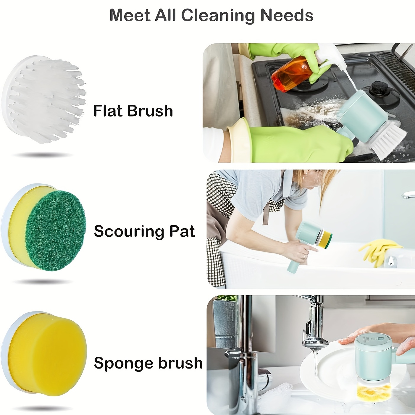 Electric Cleaning Brush , Cordless Electric Scrubber for  Kitchen,Bathroom,Shower Door,Bathtub,Mirror,Tile,Tub,Dish,Sink,Grout  Handheld Household Motorized Brush 