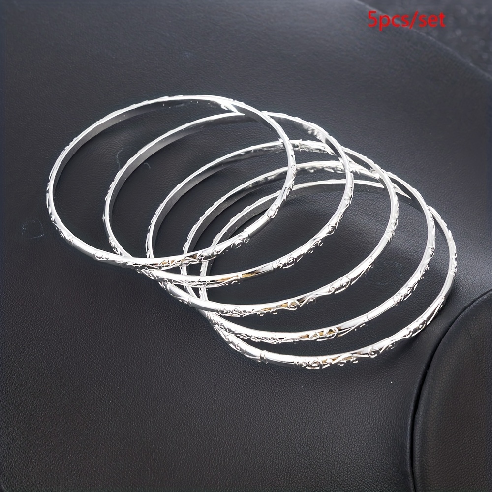 Fashionable Silver Geometric Circle Pattern Bracelet Set