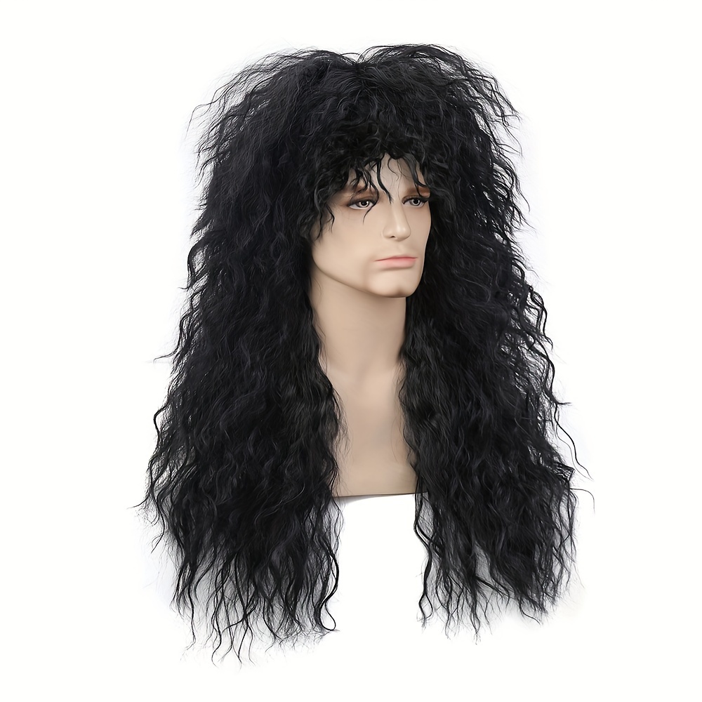 Mens 70s 80s Style Glam Rock Rocker Long 26inch Black Water Wave