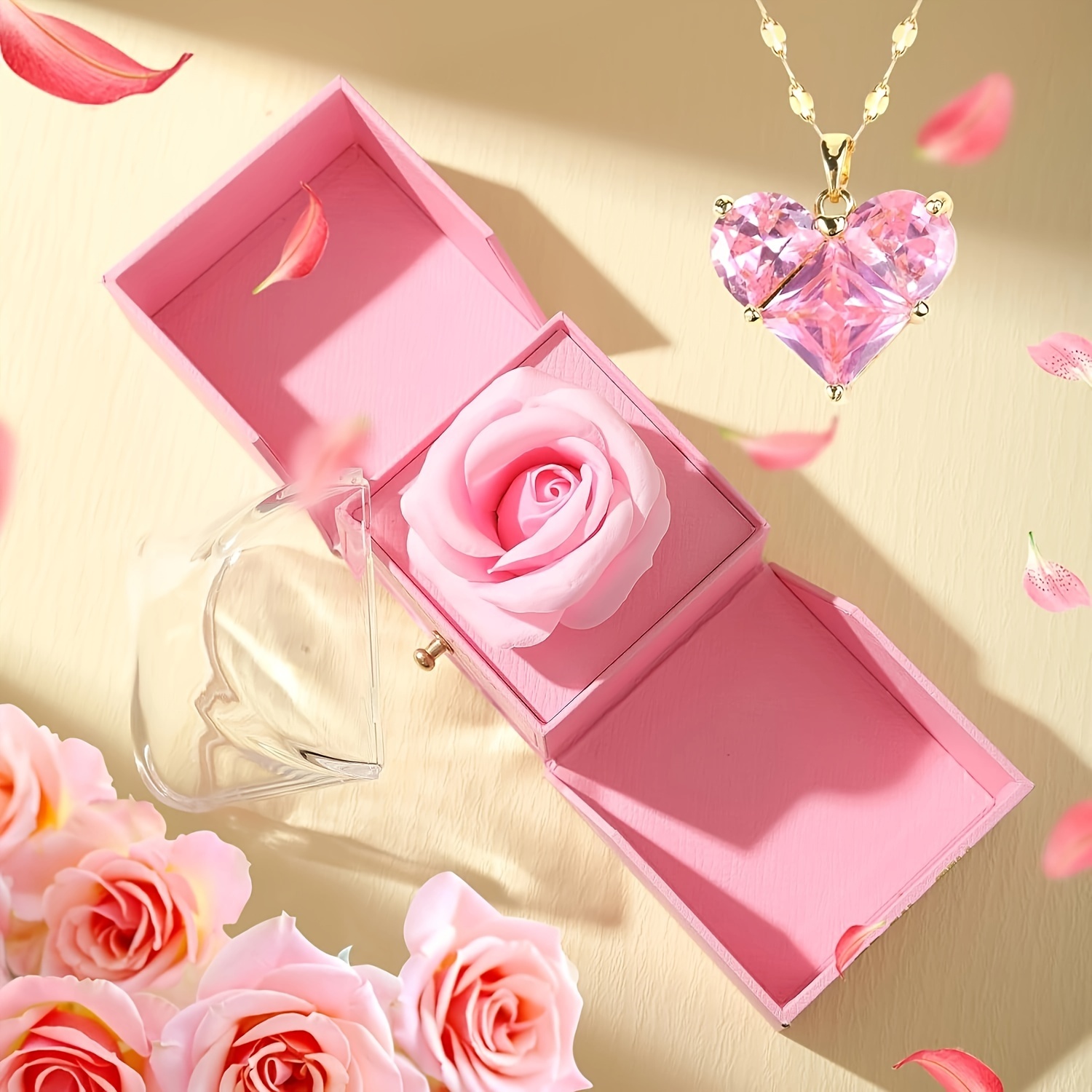 Caja Regalo Cajón En Forma Corazón Rosa Eterna Poner Collar - Temu